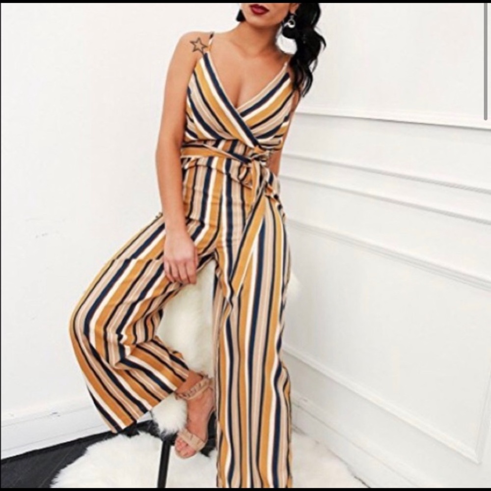 Gold Striped Wide Leg Romper 💛